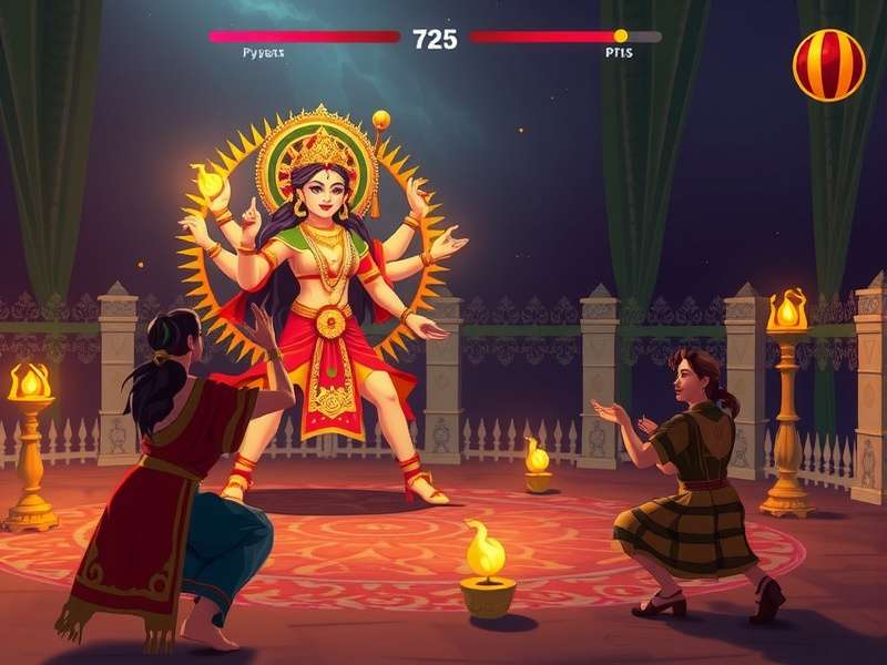 Durga's Sacred Wanderlust gameplay screenshot showing Durga fighting demons